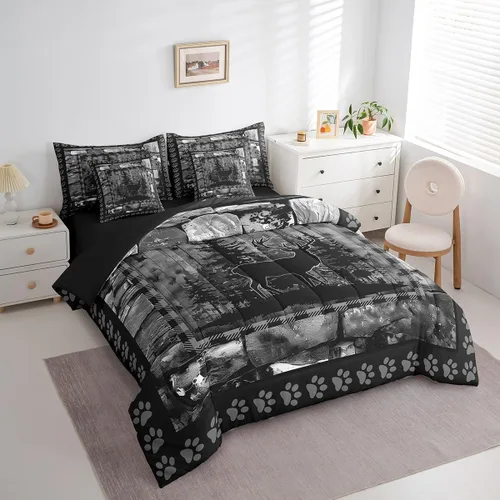 Vista 35 de Feelyou Juego de edredón de ciervo con sábanas – Tamaño Queen 7 piezas Juego de ropa de cama infantil de caza rústica – Cama de ciervo de cabaña