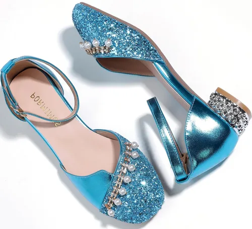 Vista 5 de Zapatos de vestir para niñas, tacones altos, zapatos planos para niños pequeños, zapatos de flores con purpurina brillante, para fiesta, boda