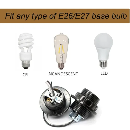 Vista 4 de Enchufe de luz E26 E27, soporte de lámpara de base mediana roscada de baquelita con anillo de sombra, base media fenólica E26 con cable de 6