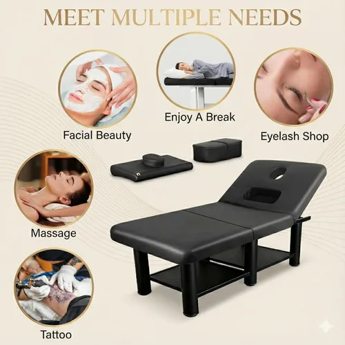 Vista 8 de Mesa de masaje estacionaria de 32 pulgadas de ancho, cama de masaje resistente de 2000 libras, cama de pestañas con respaldo ajustable, cama de spa