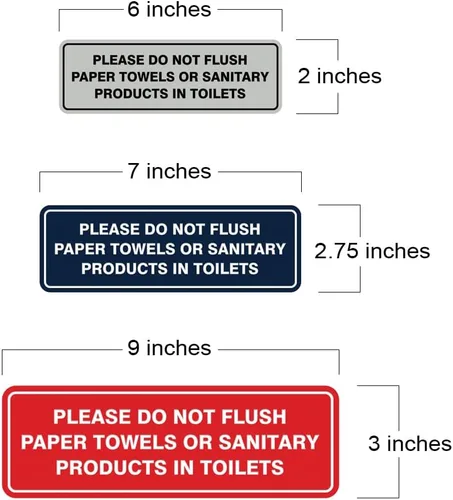 Vista 5 de All Quality Estándar Please Do Not Flush Toallas de papel o productos femeninos en inodoros puerta o pared Letrero Negro - Pequeño (1 paquete)