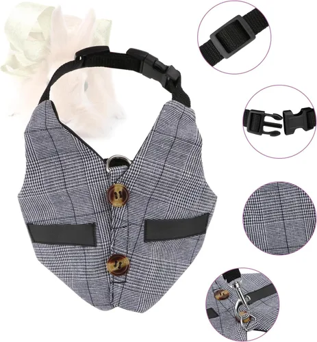 Vista 3 de Conjunto de arnés y correa de conejo, estilo formal ajustable para conejito gatito pequeño animal caminando (S)