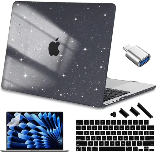 Vista 16 de Compatible con MacBook Air de 15 pulgadas M2 M3 versión 2023 2024, funda rígida de plástico, funda de teclado y protector de pantalla y adaptador