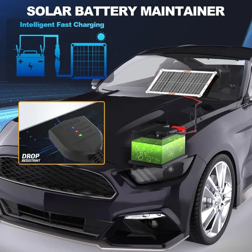 Vista 4 de OYMSAE Cargador de batería solar de coche blanco de 10 W, cargador de batería portátil de 12 V y mantenedor, panel solar impermeable para coche