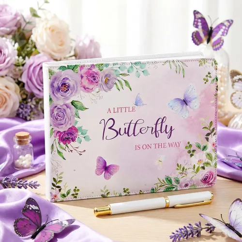 Vista 8 de Engrowtic Libro de invitados de cuero para baby shower con bolígrafo, 112 páginas para el día de Acción de Gracias, libro de invitados con fecha