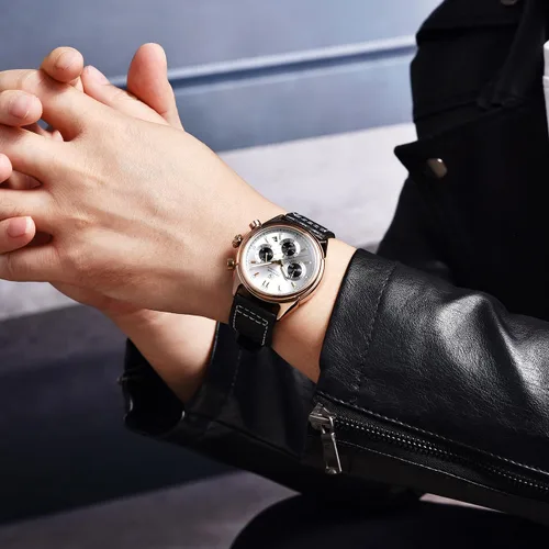 Vista 2 de BENYAR Men's Analog Chronograph Watch, Quartz Wrist Watch for Men with Leather Strap BY5195