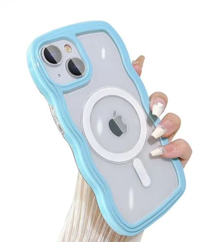 Vista 18 de Yeddabox Magsafe - Funda compatible con iPhone 13, diseño de ondas, lindo marco de colores de caramelo con ondas de agua, a prueba de golpes