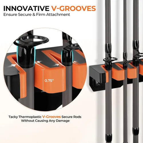 Vista 3 de KastKing V15HD Soporte vertical para caña de pescar resistente – Soporte para caña de pescar montado en la pared, almacena 15 cañas grandes o combos