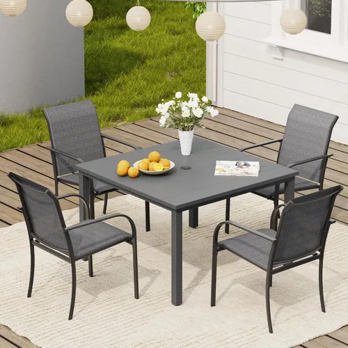 Vista 32 de VICLLAX Juego de 2 sillas de patio pequeñas para exteriores, juego de sillas apilables para patio y mesa de comedor cuadrada para porche delantero