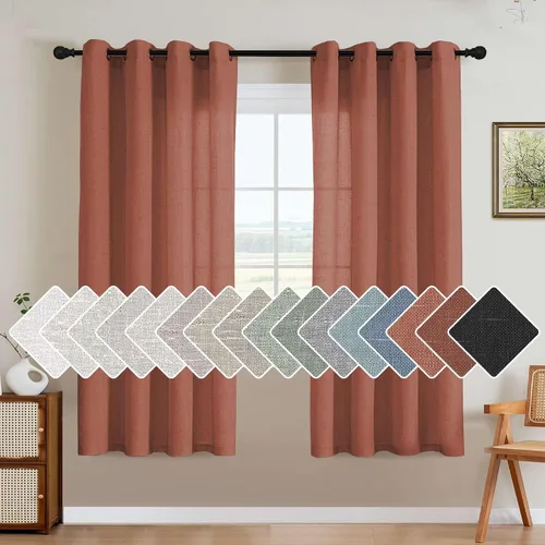 Vista 56 de H.VERSAILTEX Elegant - Cortinas texturizadas de lino natural mezclado con eficiencia energética, filtrado de luz, con ojales de níquel