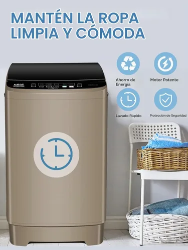 Vista 2 de KRIB BLING - Lavadora completamente automática de 17.7 libras, pequeña, compacta, portátil, 10 programas de lavado y 8 niveles de agua, lavadora