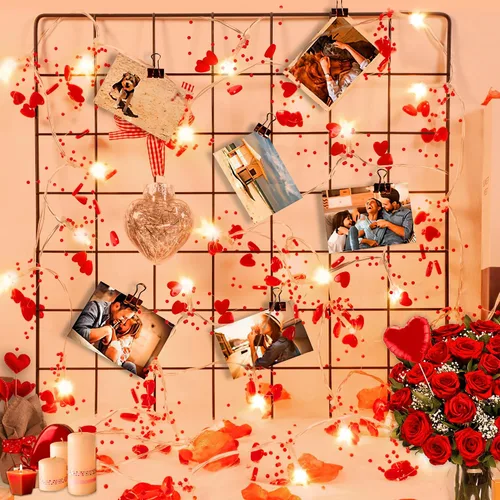 Vista 5 de Mosoan Decoración del día de San Valentín, guirnalda de 30 luces LED de 10 pies con luces de corazón rojo, funciona con pilas, luces de día de San