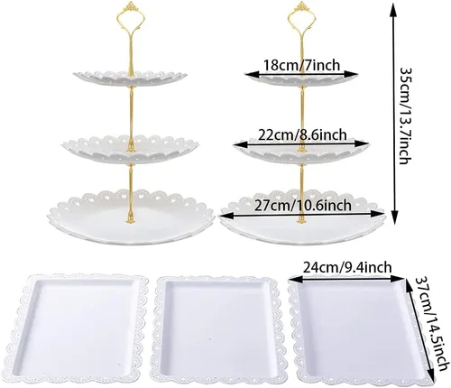 Vista 2 de Juego de 5 piezas de soporte para tartas con bandejas de aperitivos, postre de frutas, bandeja de torre para boda, hogar, cumpleaños, fiesta de té