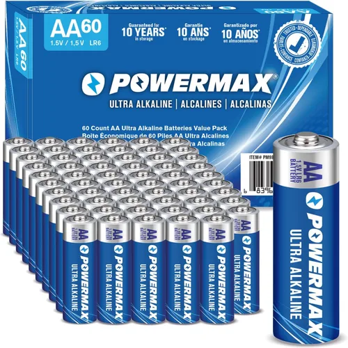 Vista 8 de Powermax 12 pilas AA dobles, paquete de ampollas alcalinas de larga duración para el hogar y la oficina, 10 años de vida útil