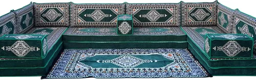 Vista 11 de arabicsofa Verde Juego de Asientos de Suelo Orientales Hechos a Mano – Sofá de Suelo Tradicional con Respaldo