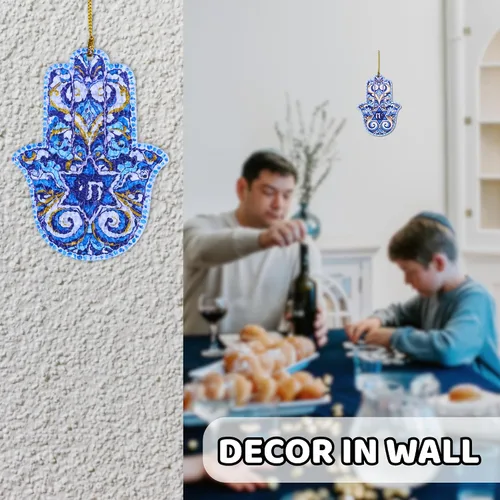 Vista 7 de Adorno de mano de Hamsa, regalo de Judaica, estrella de David Hanukkah, decoración de pared de Hamsa, regalos de Hanukkah, adorno para automóvil