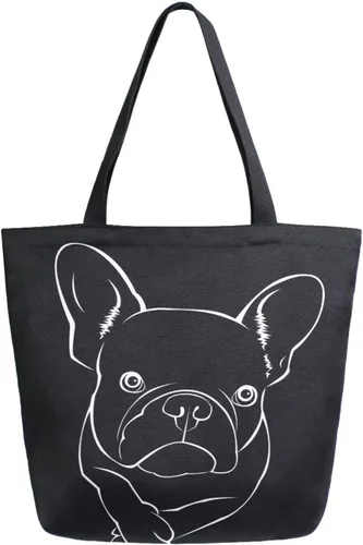 Vista 41 de ALAZA - Linda bolsa de lona grande con diseño de bulldog pug negro francés, reutilizable, para compras, con asas, resistente, lavable Multi 13