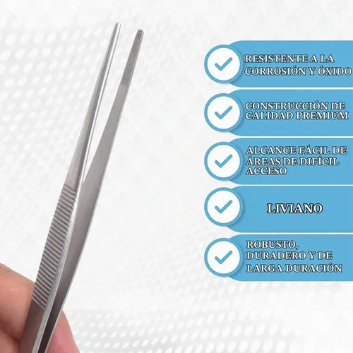 Vista 7 de A2Z-2 pinzas de punta plana con punta dentada roma, pinzas de alimentación de acero inoxidable con puntas anchas rectas y anguladas, pinzas