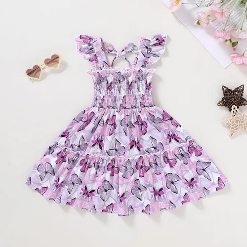 Vista 2 de JEELLIGULAR Vestido para niña pequeña, con volantes, sin mangas, con botones, vestido de verano para playa, casual, acampanado, vestido de verano