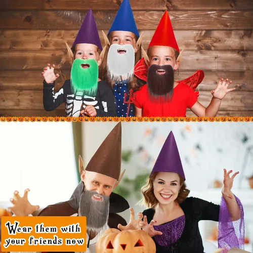 Vista 5 de BBTO Accesorios para disfraz de gnomo de Halloween, disfraces de libro de cuentos, disfraz de enano, disfraz de cuento de hadas, juego de accesorios