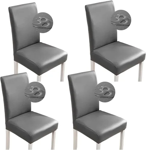 Vista 15 de Shukii Fundas elásticas para sillas de comedor, impermeables, de piel sintética, fundas protectoras universales para sillas de comedor, cocina Beige