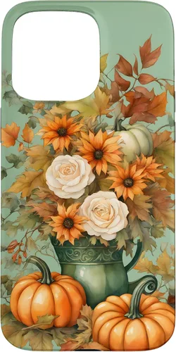 Vista 31 de Vintage Autumn Flower Fall Pumpkin Teal Case for iPhone 17