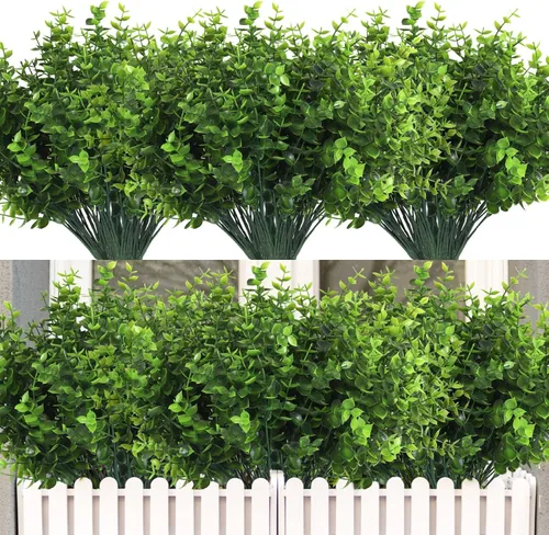 Vista 47 de RECUTMS - Flores artificiales, 12 plantas sintéticas para exteriores, resisten rayos ultravioleta, arbustos para interiores y exteriores, maceta