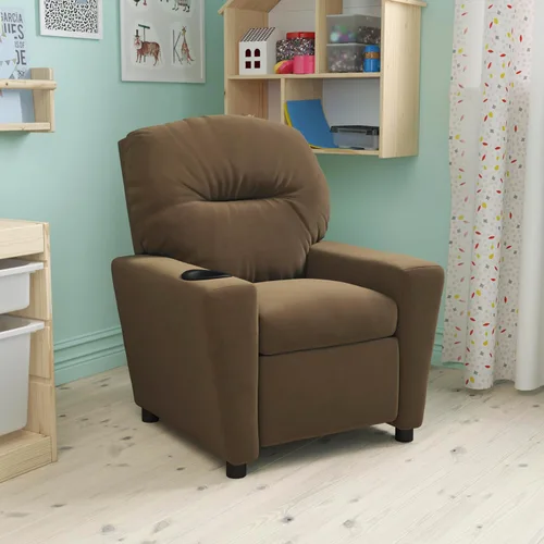 Vista 12 de EMMA + OLIVER Reclinable infantil de microfibra azul con portavasos