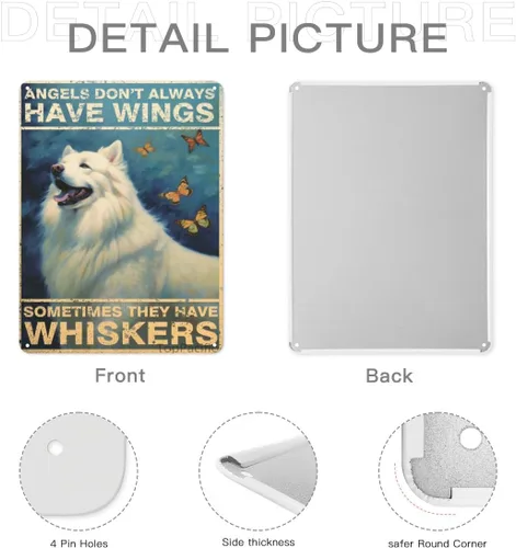 Vista 6 de Póster de pared vintage, placa de metal, ángeles no siempre tienen alas a veces tienen bigotes, póster de pared de metal samoyedo, placas de ángel