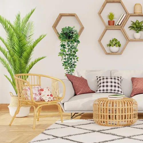 Vista 6 de Whonline Plantas colgantes falsas, plantas artificiales pequeñas en maceta para interiores y exteriores, estética, oficina, sala de estar