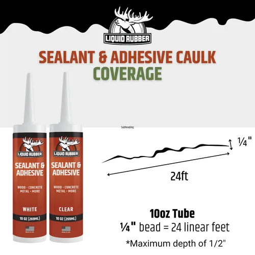 Vista 6 de Liquid Rubber Caulk - Adhesivo de silicona híbrida y sellador protector, transparente, 1 paquete