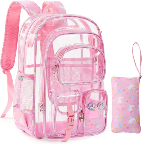 Vista 31 de Mochila transparente de tres capas, bolsa transparente resistente para niños, mochila transparente para niñas y niños (beige)
