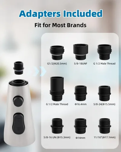 Vista 6 de Universal Kitchen Faucet Head, 3 Modes, 15 Adapters Kit, Brushed Nickel Níquel cepillado