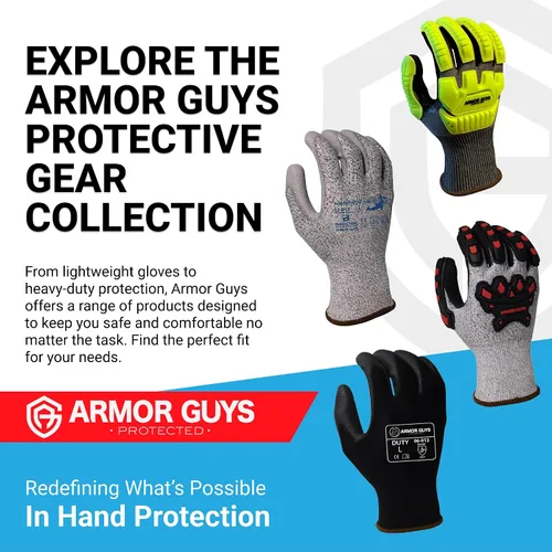 Vista 9 de Armor Guys Hammer Head 3 Basetek - Guantes de trabajo protectores – Agarre de poliuretano gris para mujeres y hombres con forro HDPE A3 Basetek – L