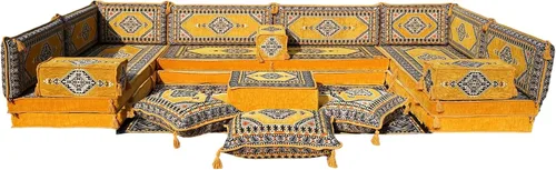 Vista 56 de arabicsofa Cojines de piso árabe en forma de U – Sofá tradicional Majlis con sofá otomano