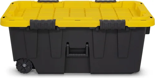 Vista 3 de Caja resistente negro y amarillo, 20 galones con ruedas, interior/exterior, resistente (paquete de 2)