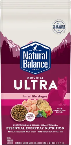 Vista 12 de Natural Balance Alimento ultra seco original para gatos, receta de harina de pollo y salmón, salud de todo el cuerpo para gatitos a gatos adultos, 6