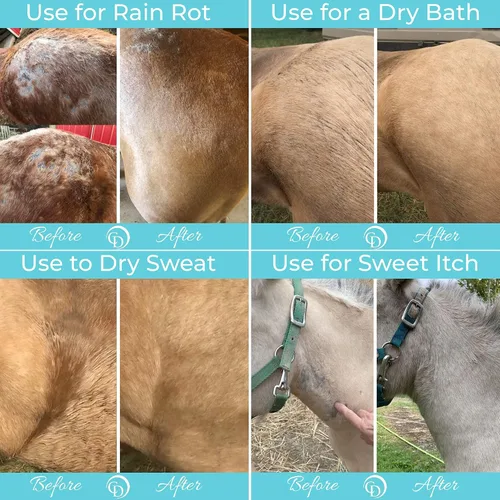 Vista 5 de Coat Defense Polvo preventivo diario y tratamiento de pudrición por lluvia para caballos Picazón dulce equino seguro y eficaz, piel funk, arañazos
