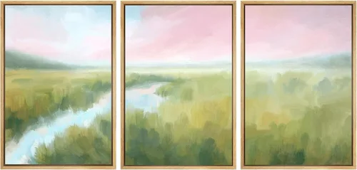 Vista 90 de SIGNWIN Lienzo enmarcado para pared, juego de arte de campos pastorales, flores silvestres, campo rústico, paisaje, floral, ilustraciones modernas