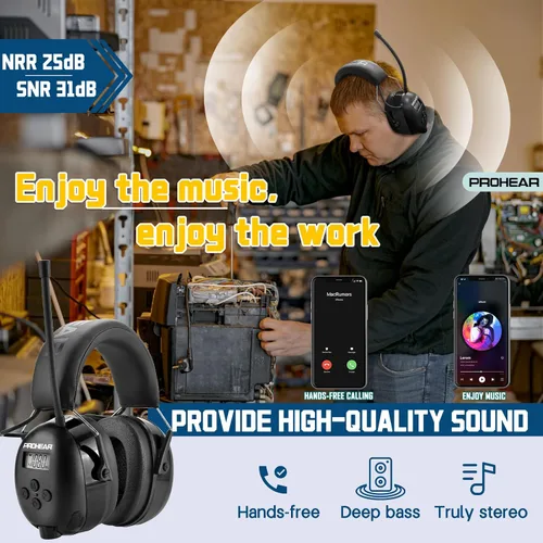 Vista 3 de PROHEAR 033 - Auriculares con radio AM/FM Bluetooth 5.4 - Batería recargable USB C de 2000mAh - Auriculares con radio para protección auditiva