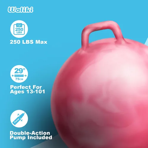 Vista 3 de WALIKI Hopper Ball para adultos Bola de salto rosa de 29 pulgadas Hippity Hop Juego divertido para sentarse y rebotar al aire libre