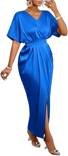 Vista 8 de Vestidos formales para mujer, con purpurina brillante, cuello en V, fiesta, cóctel, imperio, cintura envolvente, baile de graduación, S-2XL