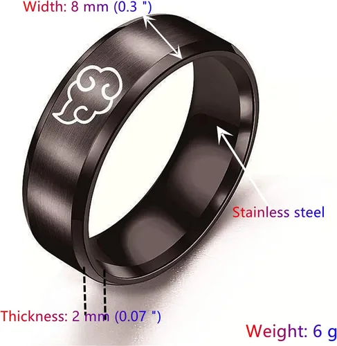Vista 7 de Juego de 2 anillos de anime, juego de anillos de banda de acero inoxidable grabados para cosplay, anillos gruesos pulidos mate para hombres, mujeres