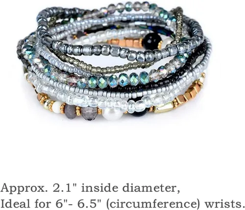 Vista 6 de MengPa Pulseras apilables con cuentas para mujer, joyería bohemia con capas
