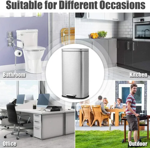 Vista 8 de SoftStep - Cubo de basura rectangular de 50 litros/13.2 galones, cubo de basura de acero inoxidable con cubo interior extraíble y tapa con bisagras