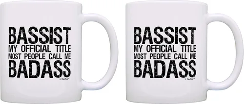 Vista 8 de ThisWear Taza de café con diseño de bajo y guitarra, para músico, título oficial, color blanco