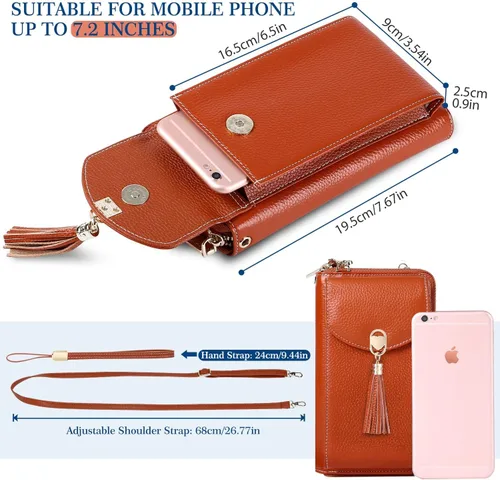 Vista 5 de HUANLANG Pequeñas bolsas cruzadas para teléfono celular de cuero para mujer