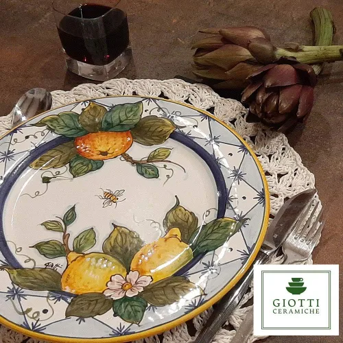 Vista 5 de Vajilla de cerámica italiana con diseño de naranja limón, plato pintado a mano de 11 1/2 pulgadas para cocina, fabricado en Italia, Toscana, plato