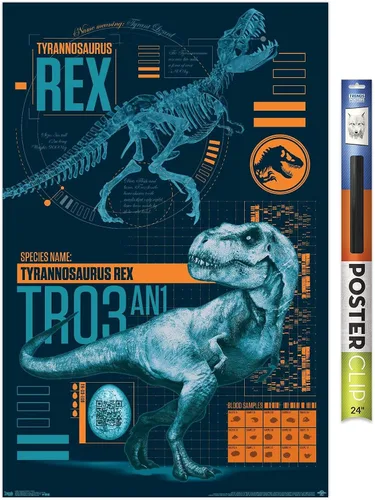Vista 13 de Trends International Jurassic World: Fallen Kingdom - Póster de pared T-Rex, 14.725 x 22.375 pulgadas, versión enmarcada de madera de granero
