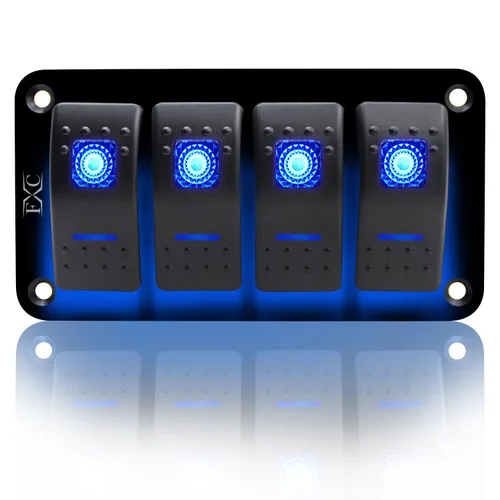 Vista 10 de FXC Interruptor basculante Panel de aluminio 2 Gang Interruptores de palanca Dash 5 Pin ON/OFF 2 LED retroiluminado para barco coche azul marino